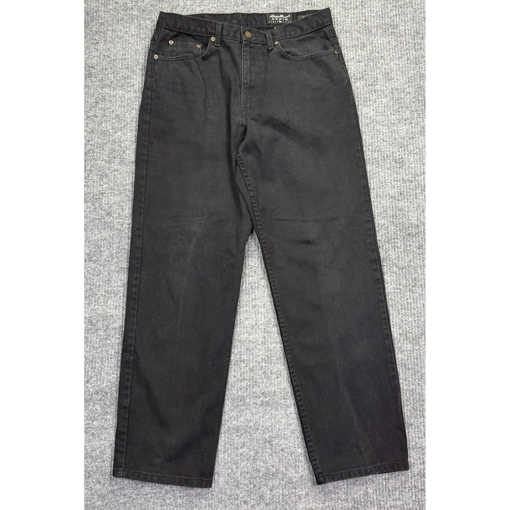 Eddie Bauer Mens Relaxed Fit Black Denim Jeans 35x32 100% Cotton